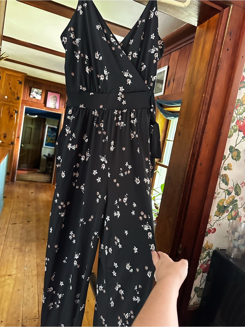 Black Floral Wrap-Front Jumpsuit